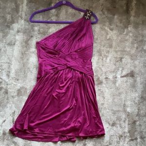 BCBG one-shoulder dress, plum